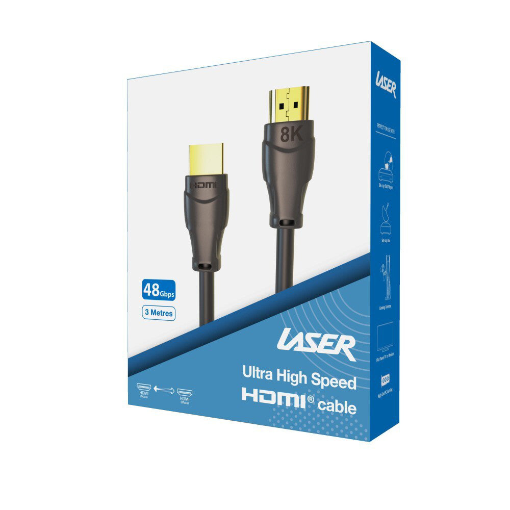Laser HDMI 2.1 Male 8K Cable Ultra High Speed Gold-Plated Connector Cord 3m BLK — image 3