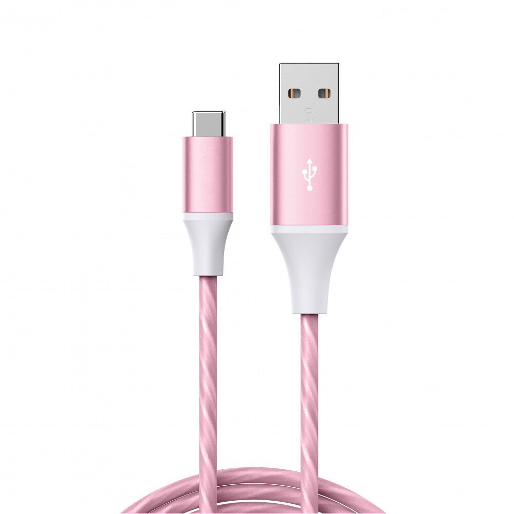 Laser LED USB-A to USB-C Charging Cable Cord 1m For Apple iPhone/Samsung Pink