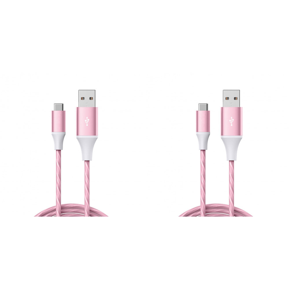 Laser LED USB-A to USB-C Charging Cable Cord 1m For Apple iPhone/Samsung Pink (2 Pack)