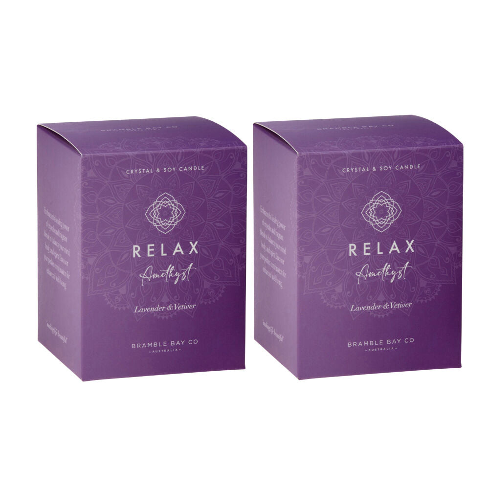 Bramble Bay Crystal Boho Amethyst Relax Candle Lavender & Vetiver 300g (2 Pack)