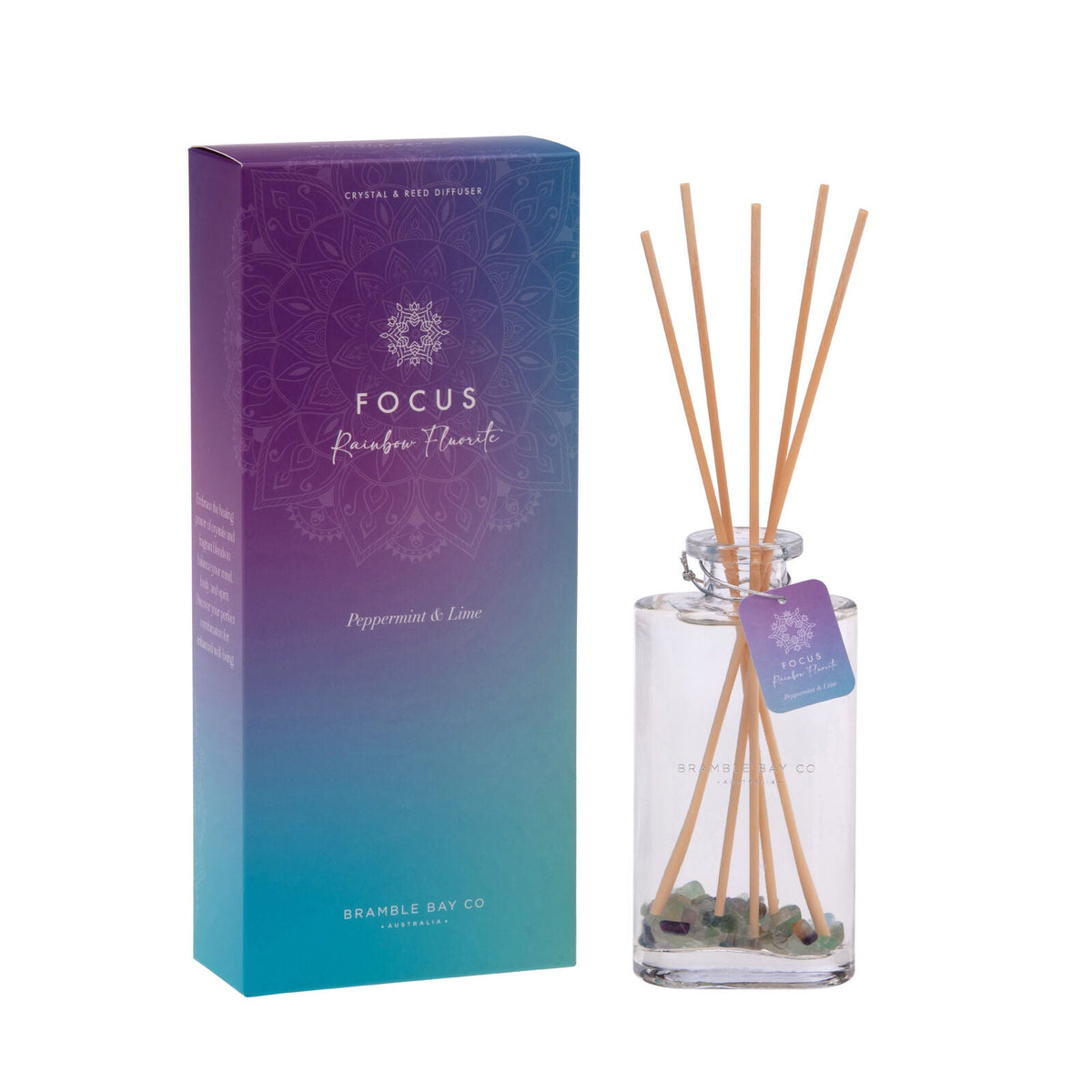 Bramble Bay Diffuser Crystal Focus Rainbow Fluorite Peppermint Lime 150ml (2 Pack) — image 2