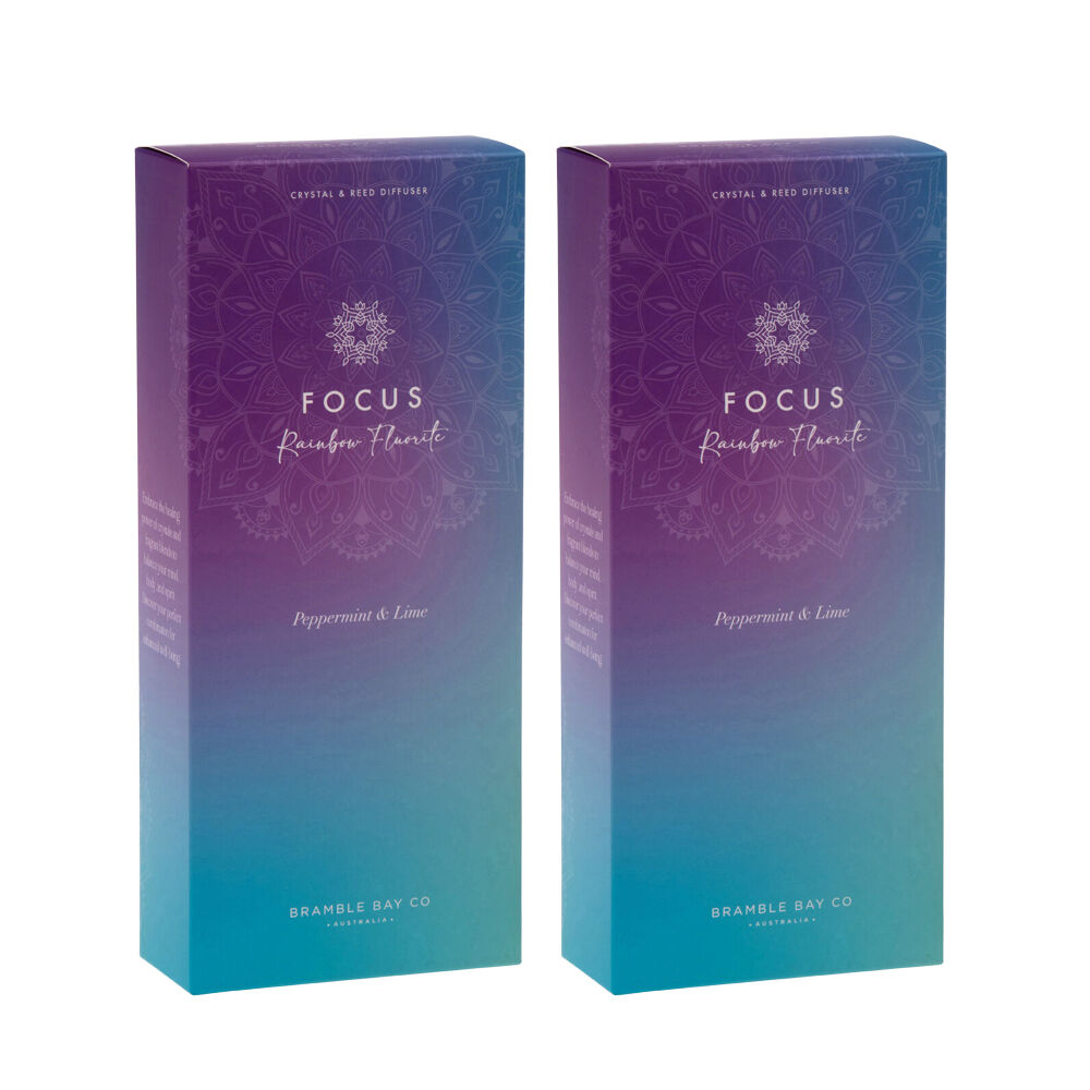 Bramble Bay Diffuser Crystal Focus Rainbow Fluorite Peppermint Lime 150ml (2 Pack)