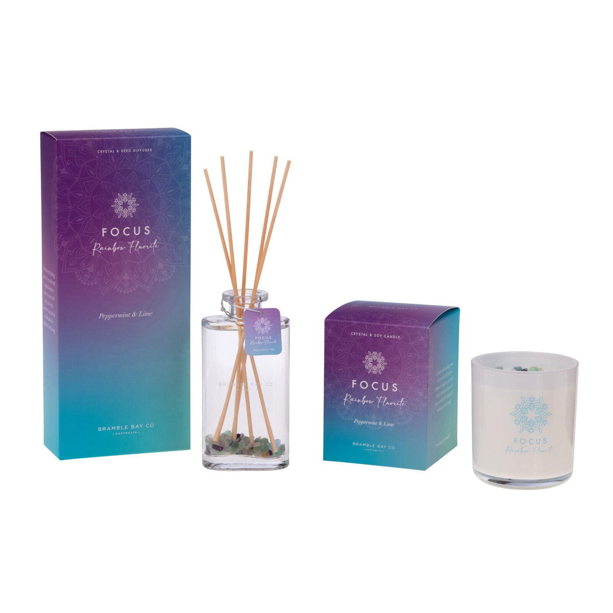 Bramble Bay Diffuser Crystal Focus Rainbow Fluorite Peppermint Lime 150ml (2 Pack) — image 4