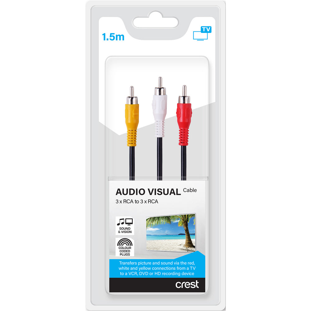 Crest 1.5m Male RCA Audio Visual Cable Connector For Tv/vcr/dvd Sound Plug Cord — image 2
