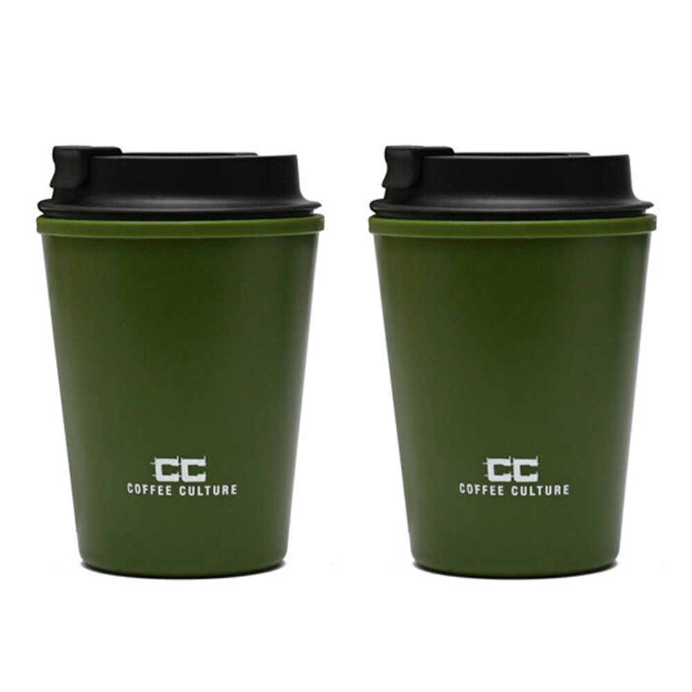 Coffee Culture Eco Double Wall 350ml Reusable Travel Cup Military Green (2 Pack)