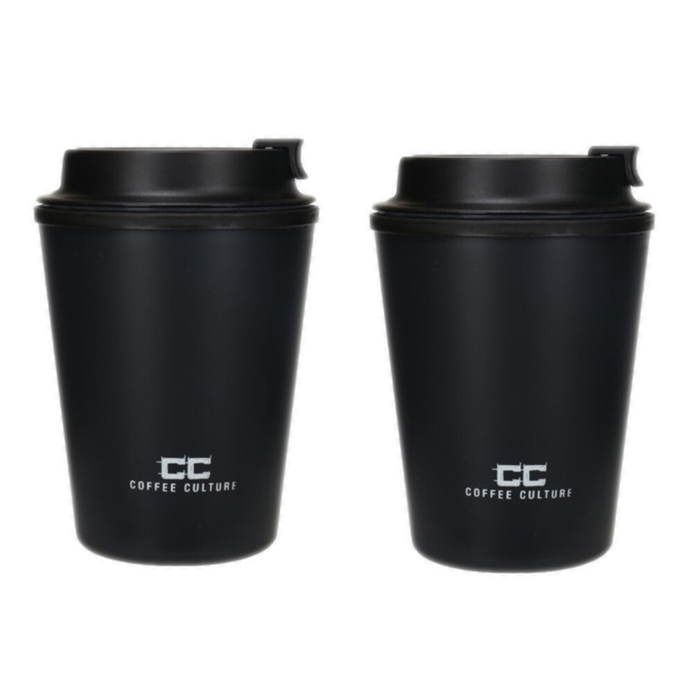 Coffee Culture Eco Double Wall 350ml Reusable Beverage Travel Cup Onyx Black (2 Pack)