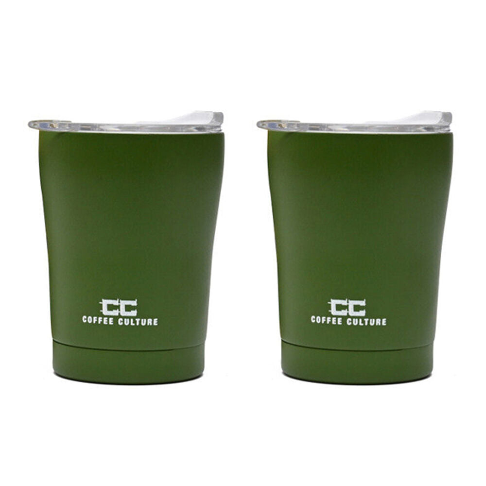 Coffee Culture Stainless Steel Double Wall 350ml Travel Cup Military Green (2 Pack)