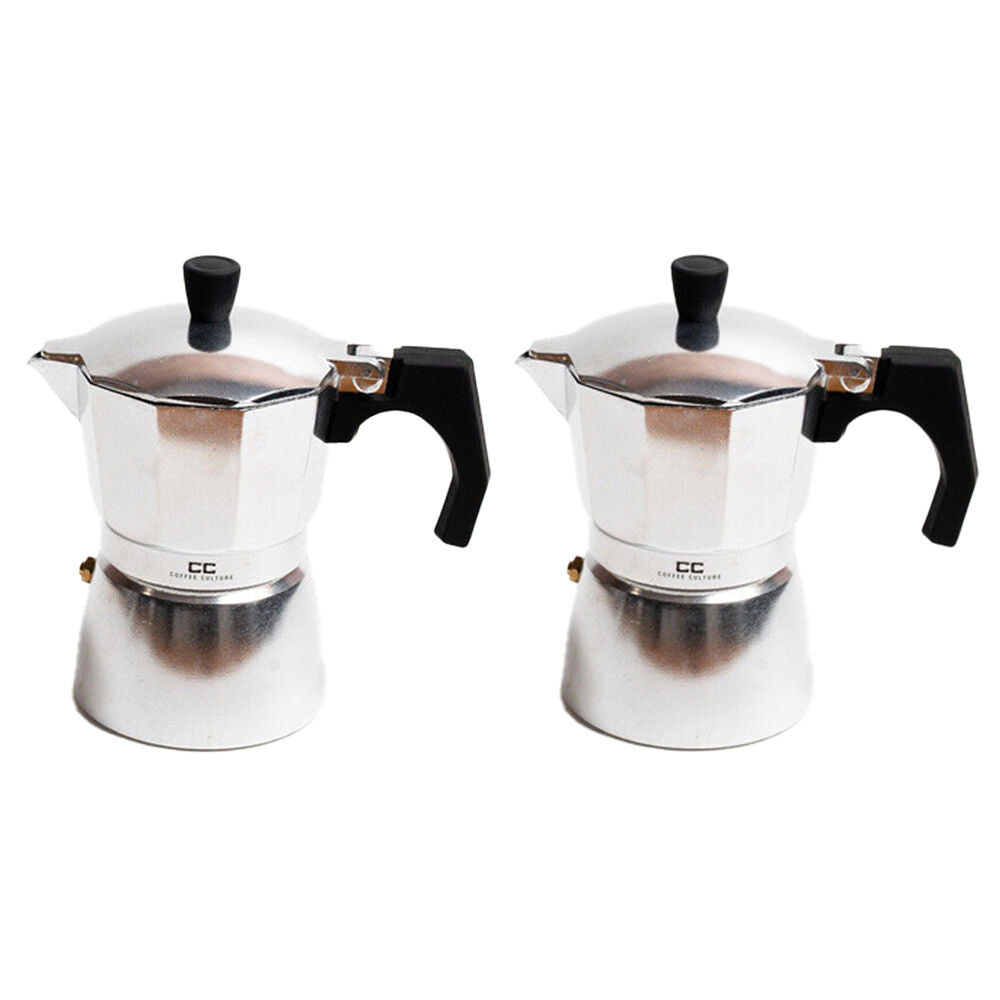 Coffee Culture Aluminium 3-Cup Espresso Stovetop Coffee Maker - Silver (2 Pack)