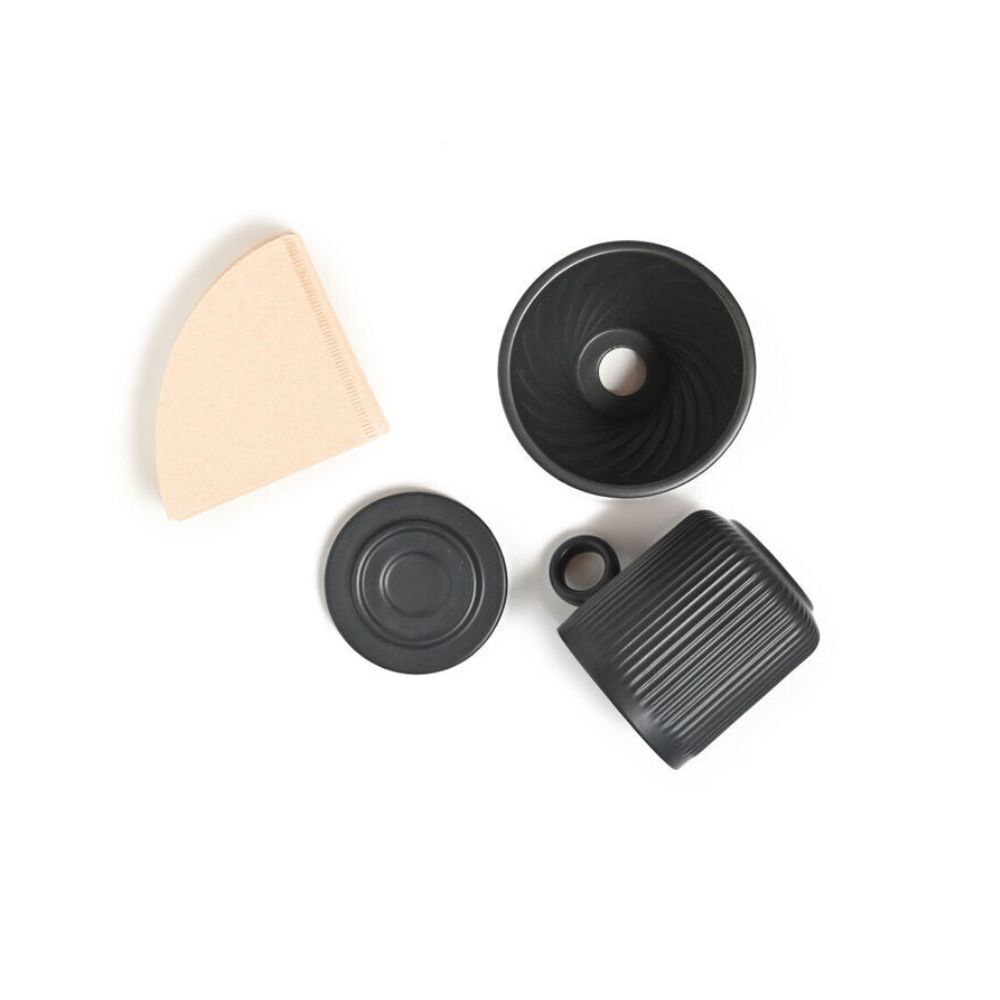 Coffee Culture 320ml Ceramic Coffee Pour Over Mug/Dripper w/ Filter Set Blk (2 Pack) — image 3