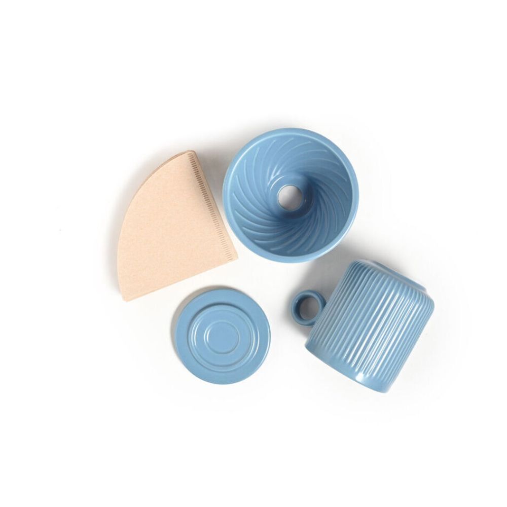 Coffee Culture 320ml Ceramic Coffee Pour Over Mug/Dripper w/ Filter Set Blue (2 Pack) — image 3