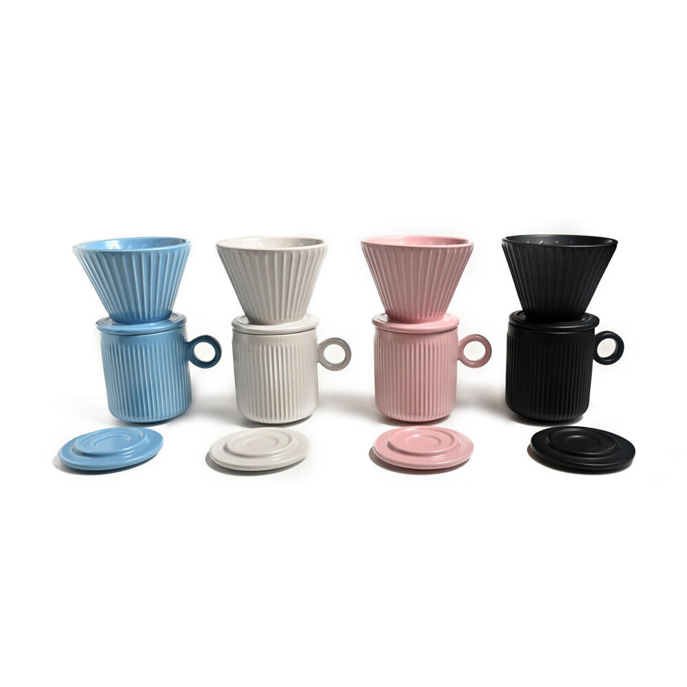 Coffee Culture 320ml Ceramic Coffee Pour Over Mug/Dripper w/ Filter Set Grey — image 2
