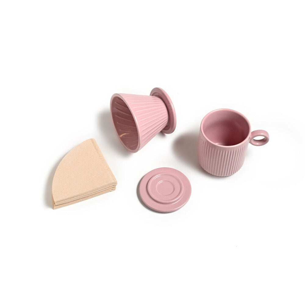Coffee Culture 320ml Ceramic Coffee Pour Over Mug/Dripper w/ Filter Set Pink (2 Pack) — image 2