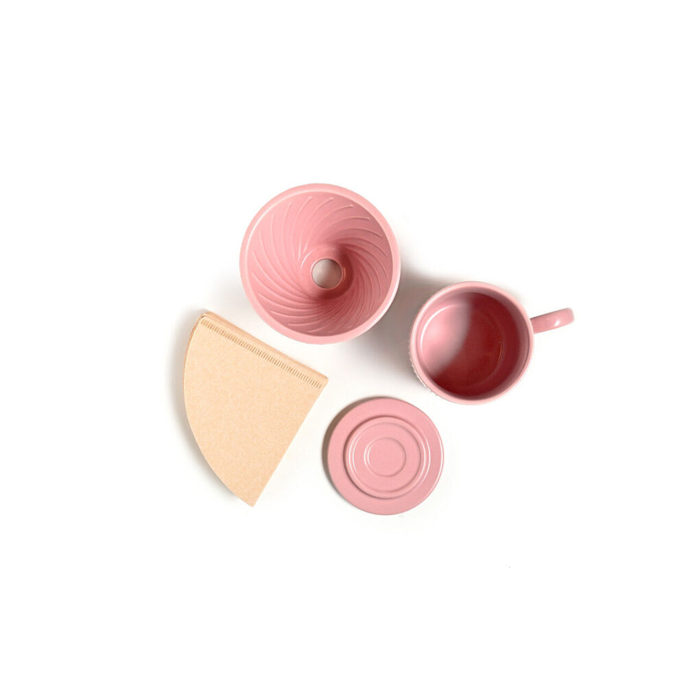 Coffee Culture 320ml Ceramic Coffee Pour Over Mug/Dripper w/ Filter Set Pink — image 3