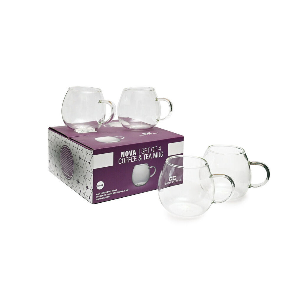 Coffee Culture 4pc Coffee Culture Deca 380ml Glass Single Wall Mug Set - Clear (2 Pack) — image 4