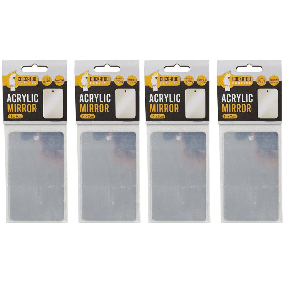 Cockatoo Acrylic Mirror Hiking/Camping Accessory Outdoor Equipment 11x7cm (4 Pack)