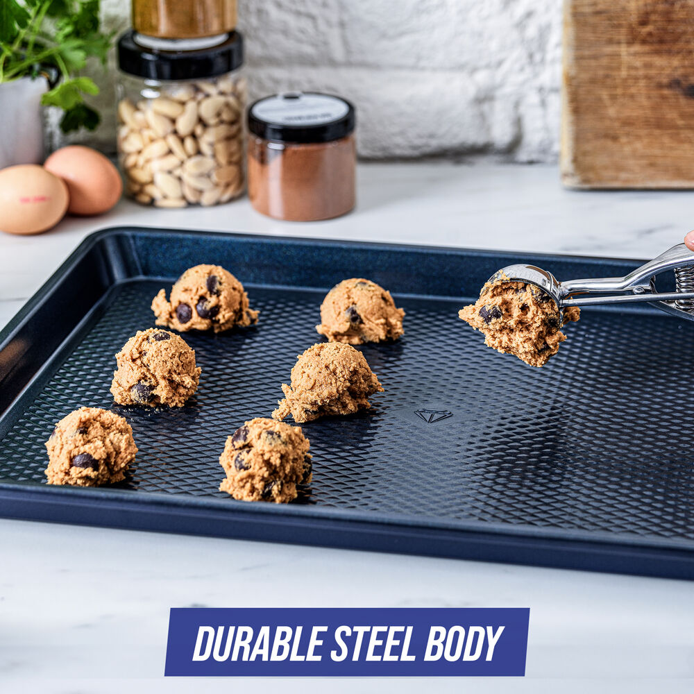 Blue Diamond Cookie Sheet Textured Nonstick Oven Safe Baking Tray Dark Blue — image 5