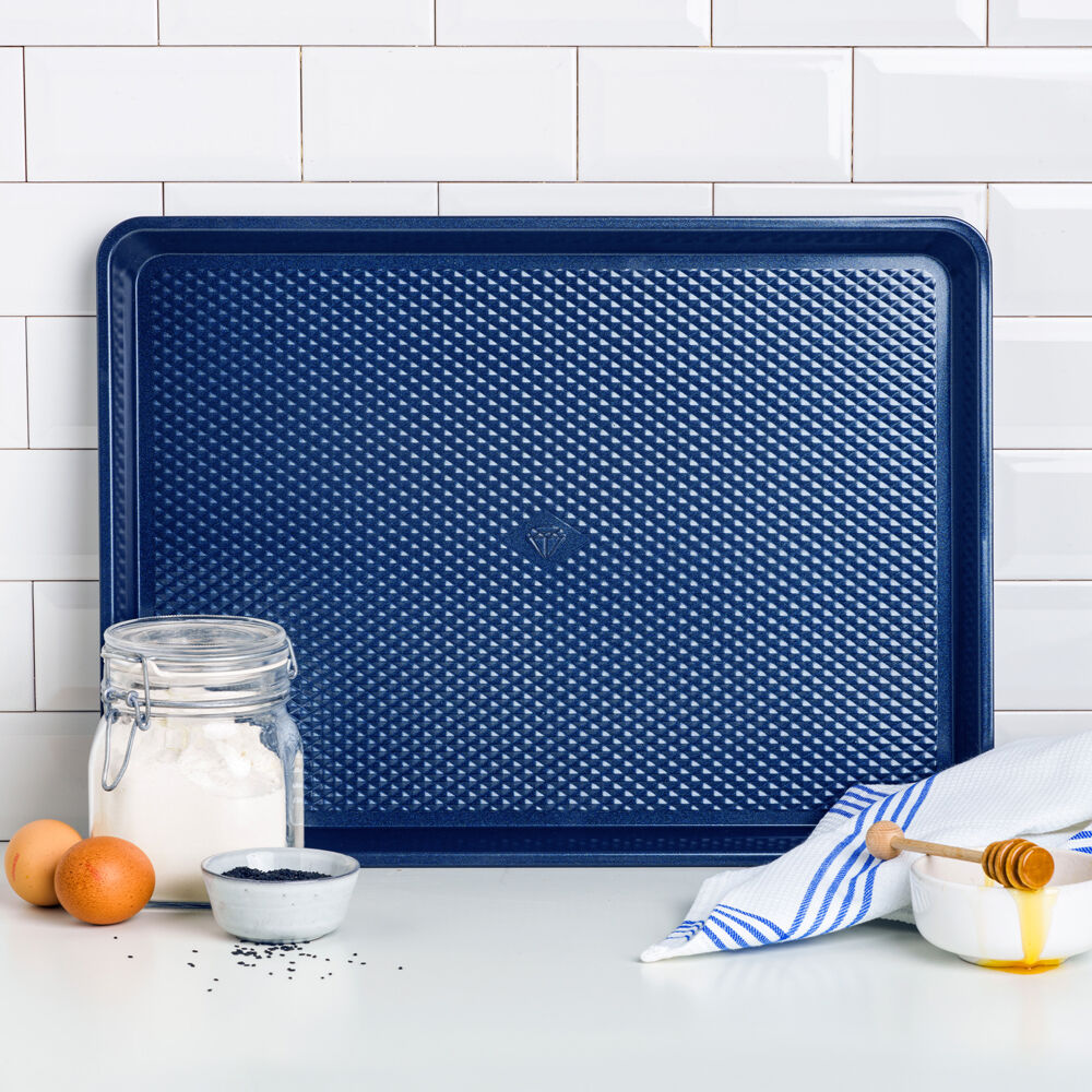 Blue Diamond Cookie Sheet Textured Nonstick Oven Safe Baking Tray Dark Blue — image 8
