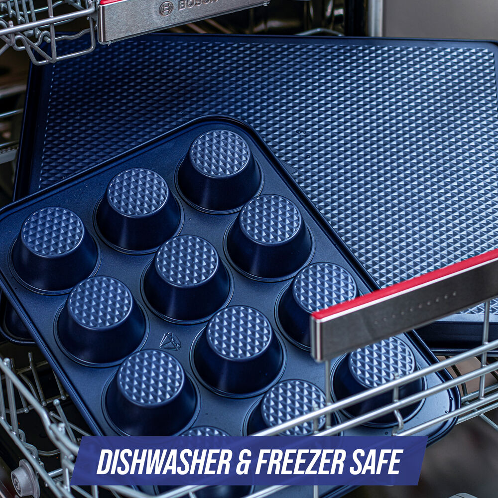 Blue Diamond Cookie Sheet Oven Safe Textured Bakeware Baking Tray Dark Blue (2 Pieces) — image 7