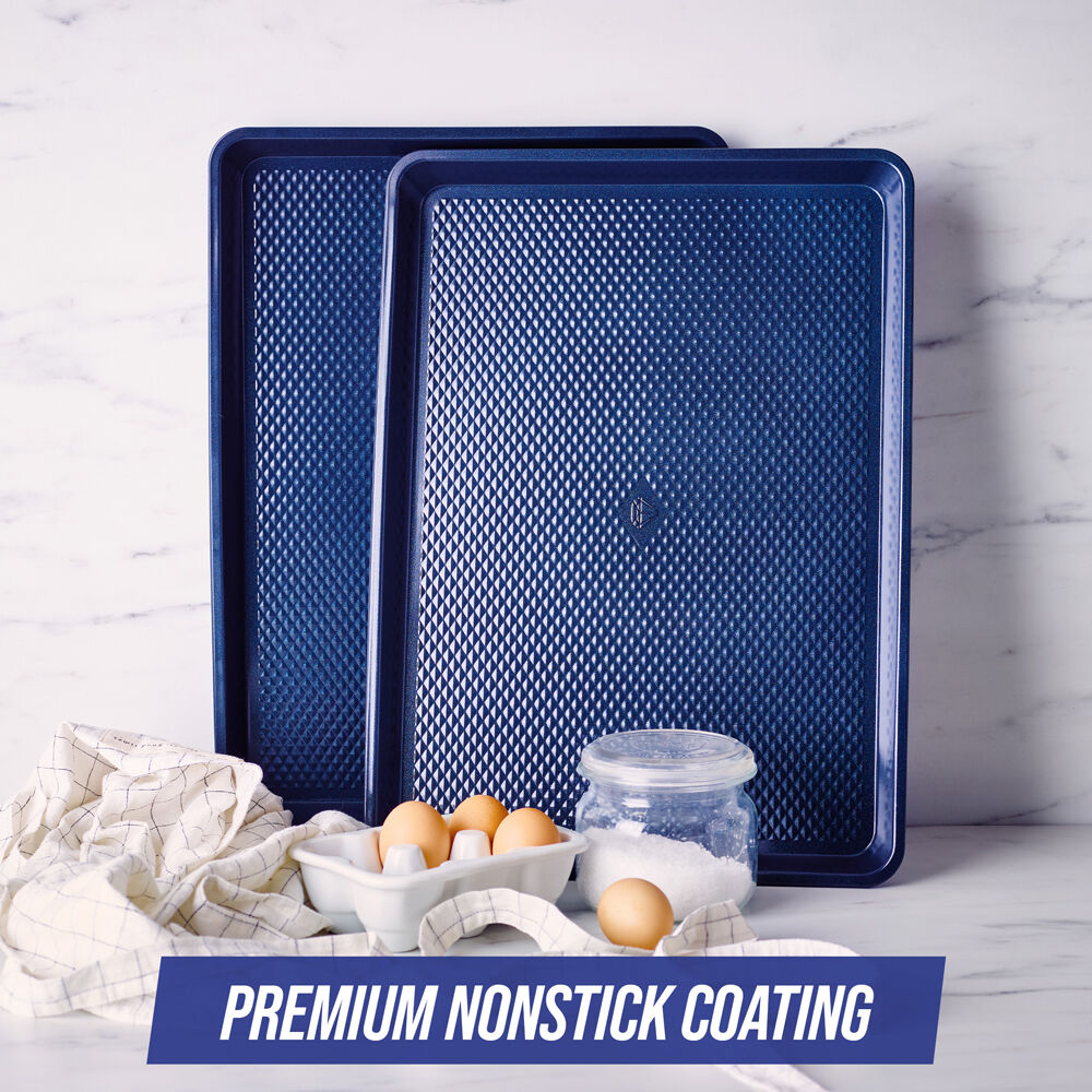 Blue Diamond Cookie Sheet Oven Safe Textured Bakeware Baking Tray Dark Blue (2 Pieces) — image 2