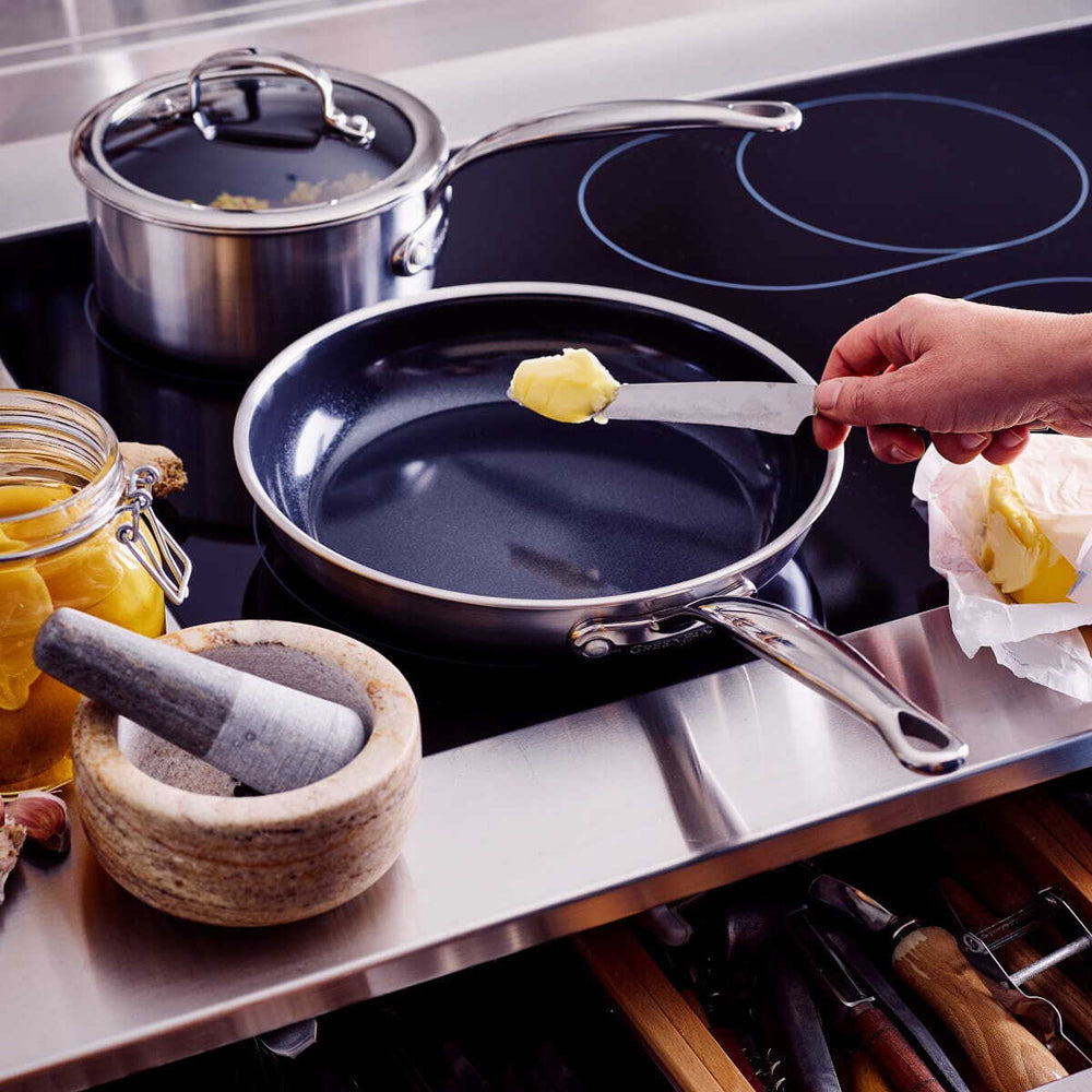 Greenpan Premiere Stainless Steel Open Frying Pan Home Kitchen Cooking — 20cm