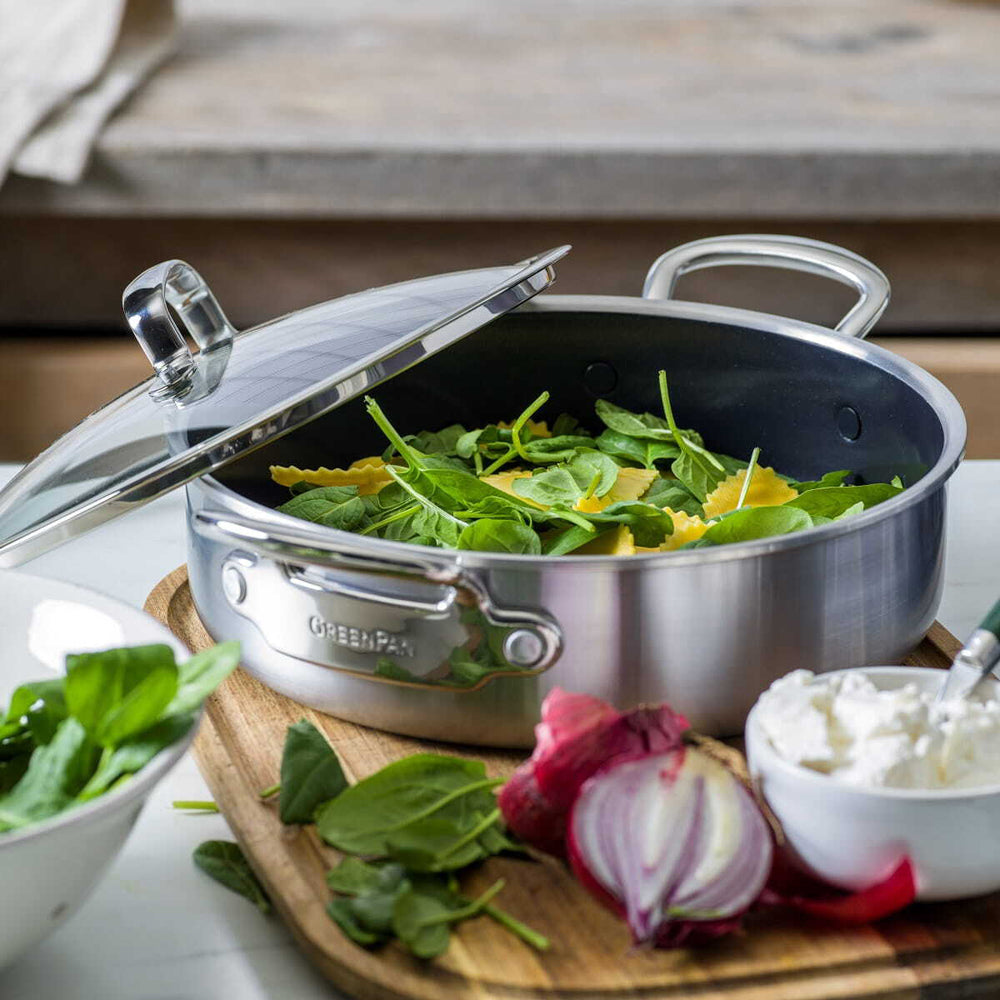 Greenpan Premiere Professional Stainless Steel Skillet w/Lid 30cm Home Kitchen