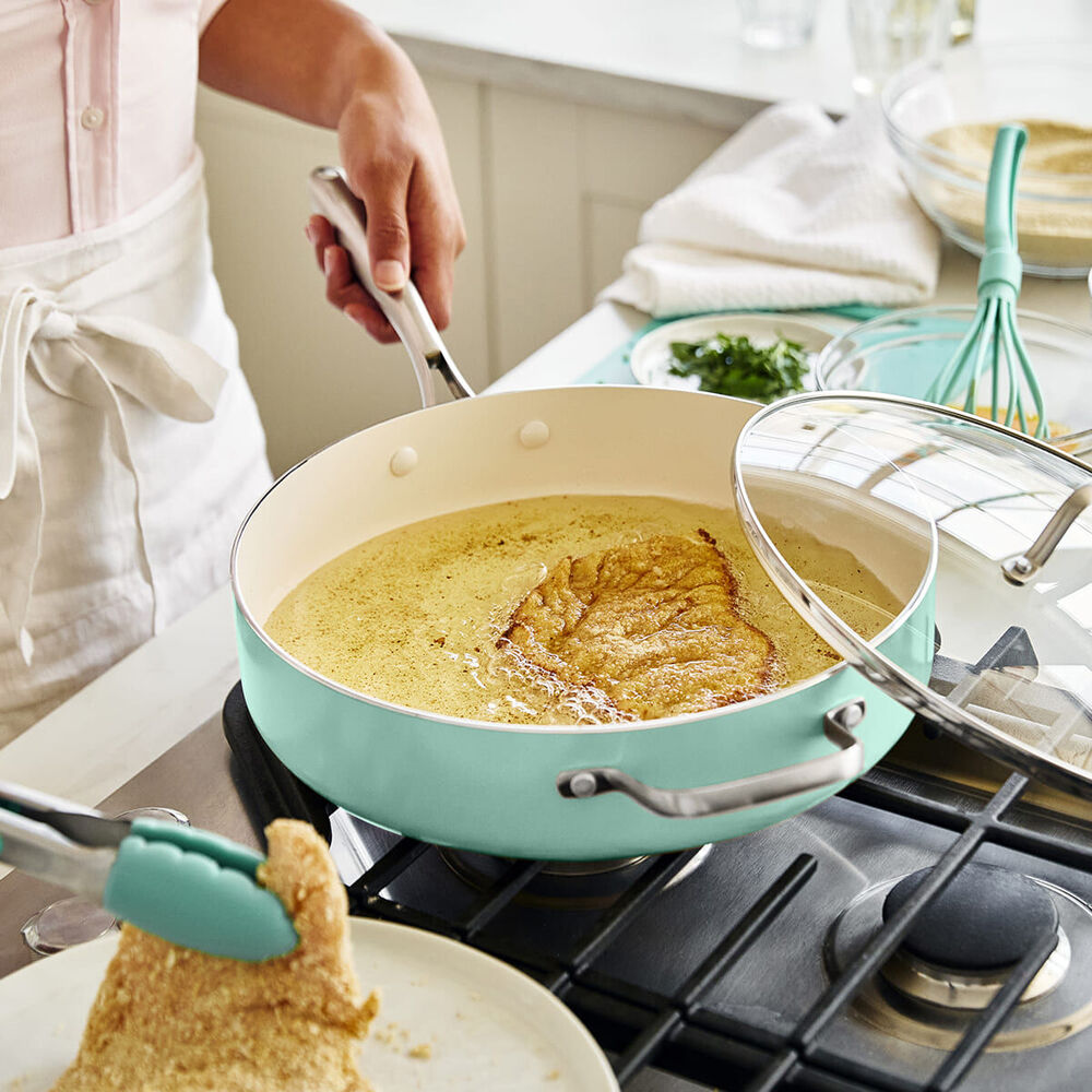 Greenlife Aluminium Artisan 5-Quart Saute Pan w/ Lid Kitchen Cookware Turquoise — image 2