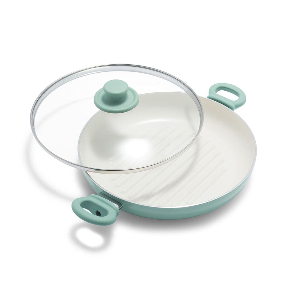 Greenlife 28cm Aluminium Soft Grip Grill Pan Home Kitchen Cookware Turquoise