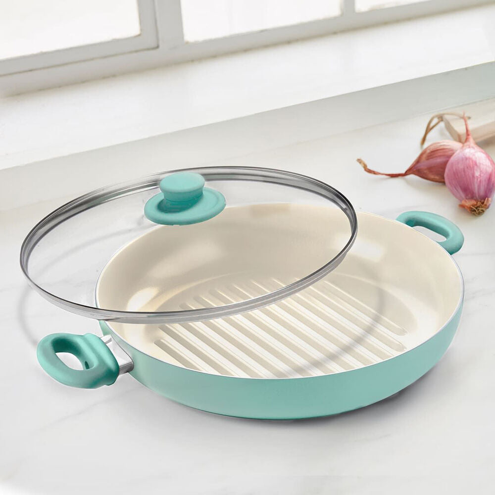 Greenlife 28cm Aluminium Soft Grip Grill Pan Home Kitchen Cookware Turquoise — image 2