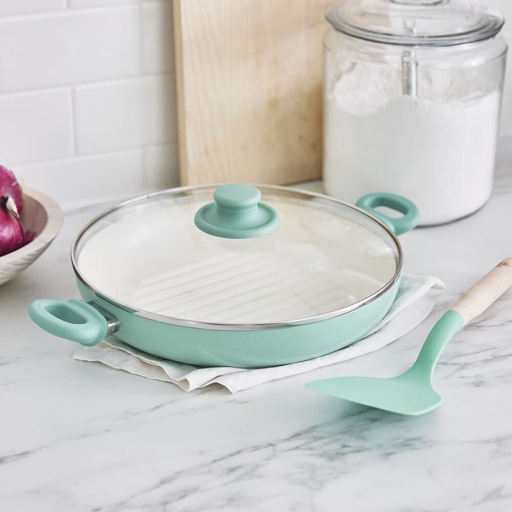 Greenlife 28cm Aluminium Soft Grip Grill Pan Home Kitchen Cookware Turquoise — image 3