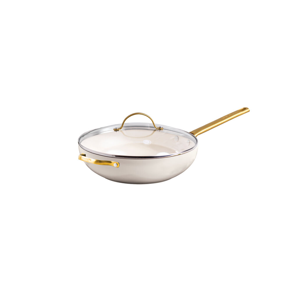 GreenPan Padova Cvd 32cm/5.43L Wok Ceramic w/ Helper Hand Aluminium Cream White