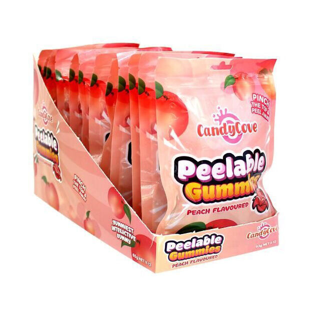 Candy Cove Peelable Gummy Peach Flavoured Lollies 65g Sweet Confectionery (12 Pack) — image 4