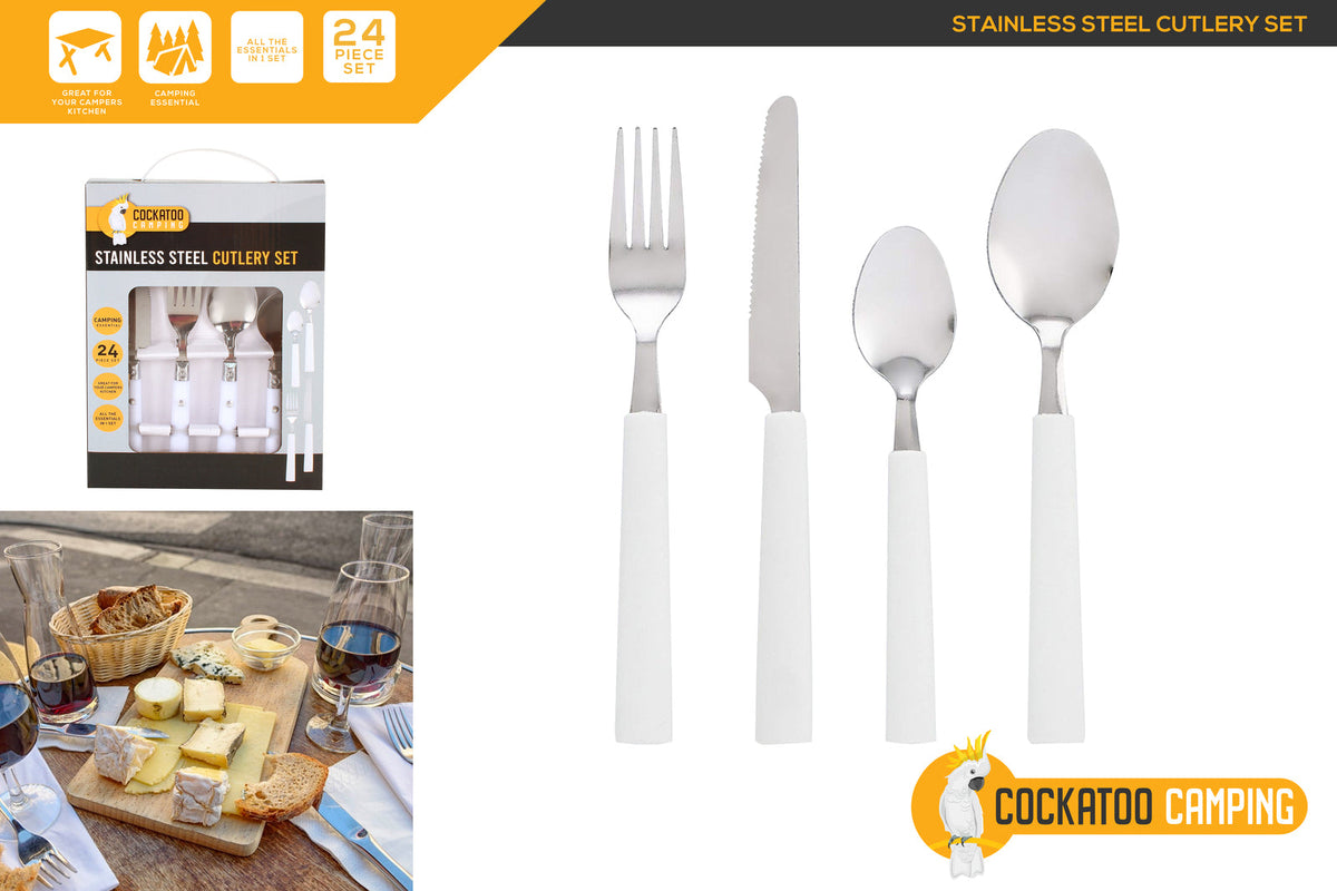 Cockatoo Camping Stainless Steel Cutlery Spoon/Fork Set w/ Bag White/Silver (24 Pieces) — image 2