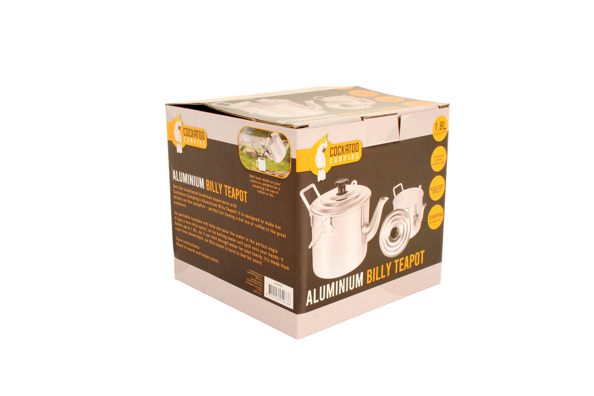 Cockatoo Camping Aluminium 1800ml Billy Teapot Water Boiler Container Silver — image 2