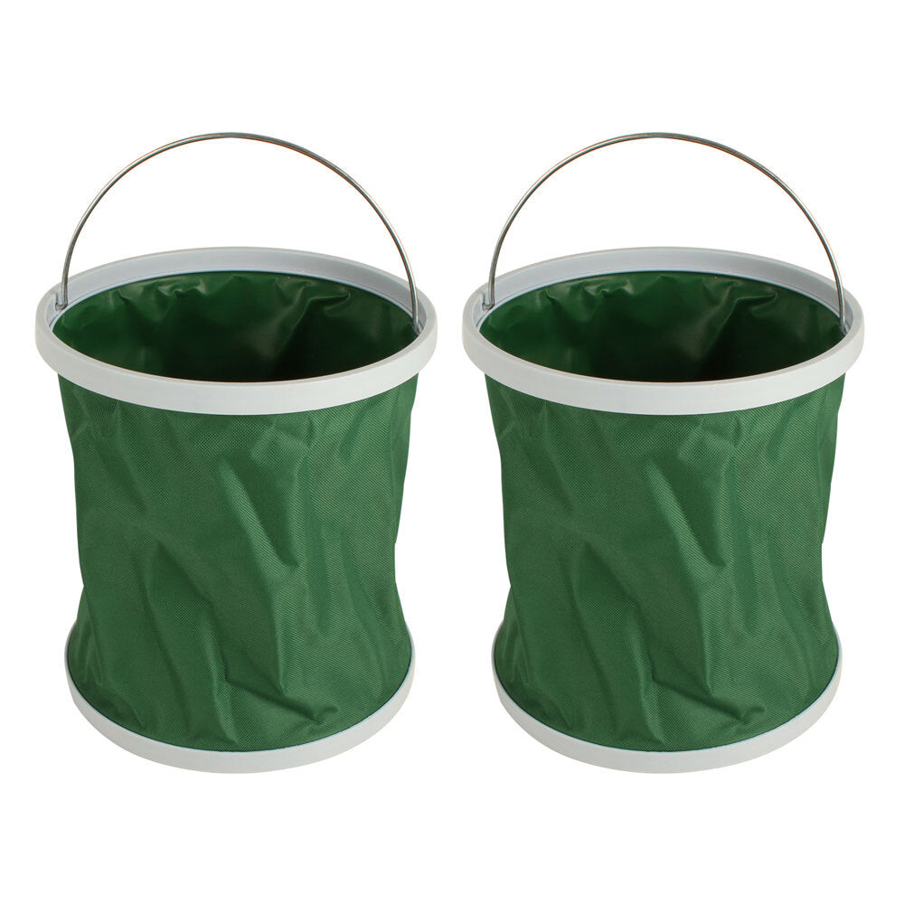 Wildtrak Collapsible Foldable 11L Storage Bucket Outdoor Camp Container Green (2 Pack)