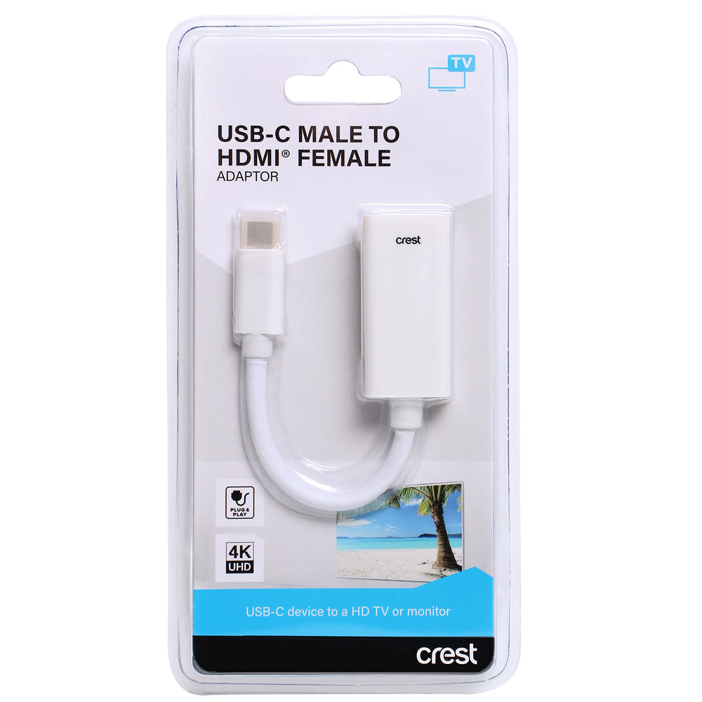 Crest 7cm USB-C Male To Female HDMI Adaptor For HD TV/Monitor Connector White — image 2