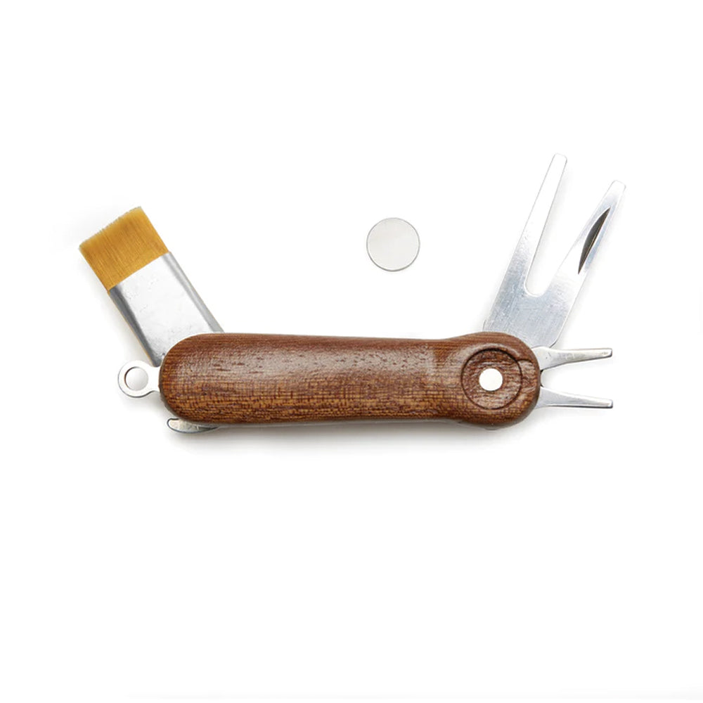 Kikkerland Golf Stylish Wooden Stainless Steel Multifunction/Multi Tool Set
