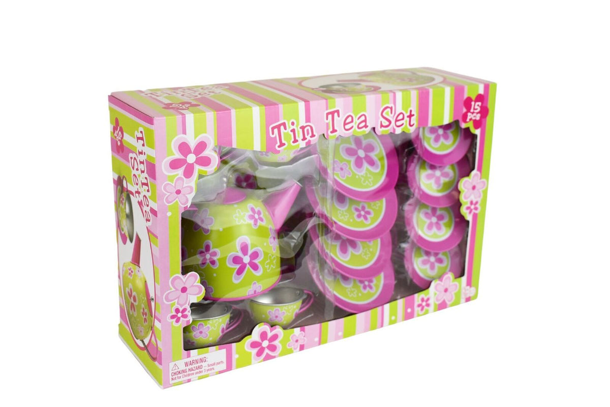 Kaper Kidz 15pc Lime Daisy Tin Tea Set Kids Pretend Play Toy — image 3