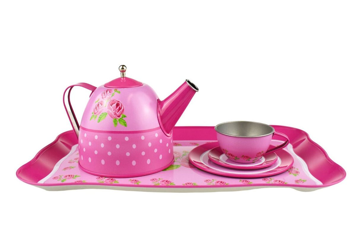 Kaper Kidz Children/Kids Rose Themed Pretend Play Tin Teacup/Teapot Set 3+ (15 Pieces) — image 4