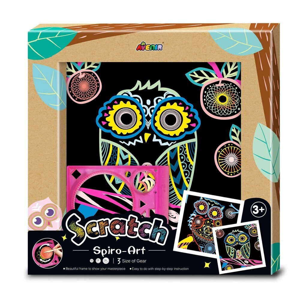 Avenir Scratch Spiro Art Owl Craft Kids Fun Toy 3y+ (2 Pack) — image 2