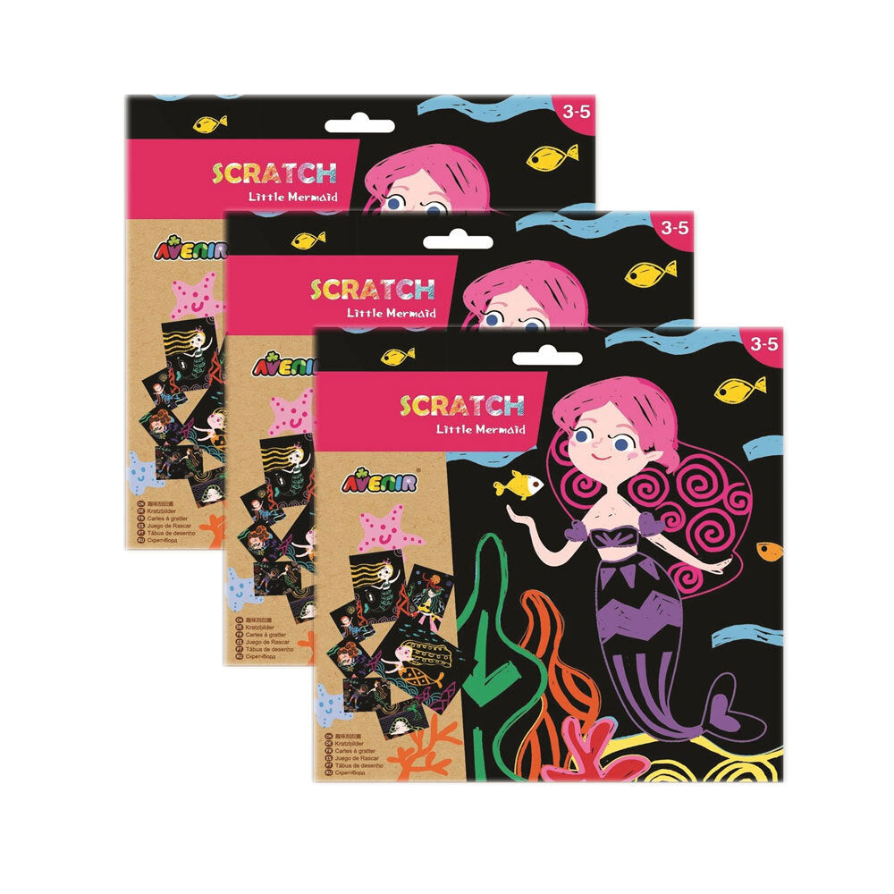 Avenir Scratch Little Mermaid Paper Art Kids/Children Fun Activity Craft 3y+ (3 Pack)