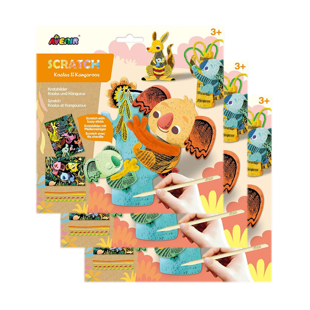 Avenir Scratch Koalas & Kangaroos Art/Craft Activity Kids/Children Toy 3y+ (3 Pack)