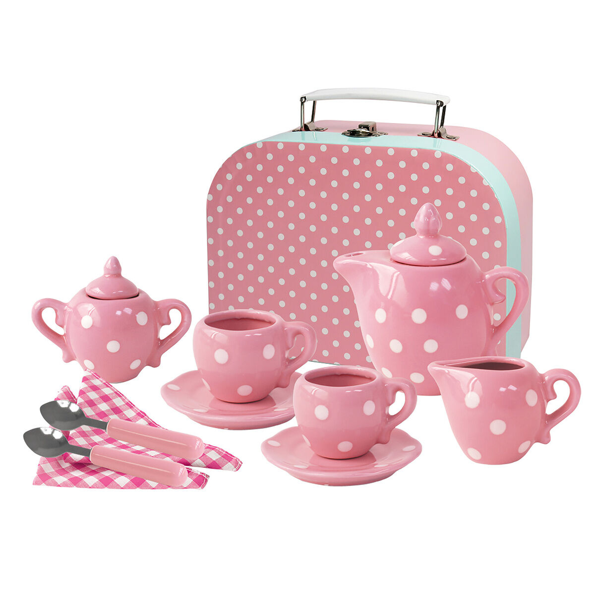 Kaper Kidz 13pc Polka Dot Porcelain Tea Set Kids Toy Pretend Play