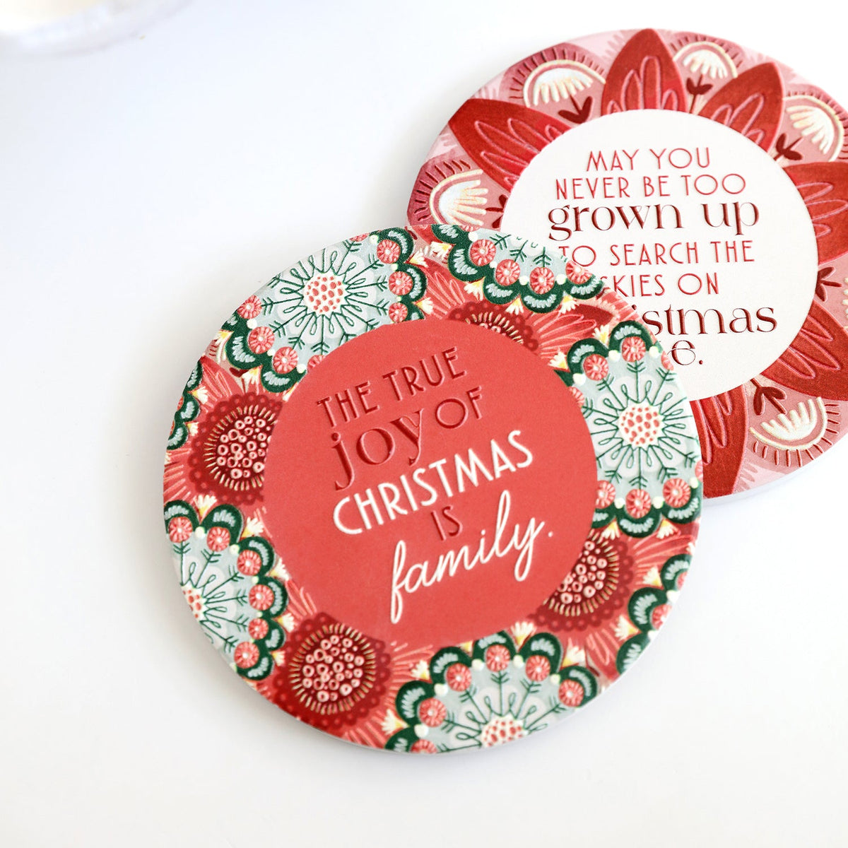 Splosh Christmas Family Ceramic/Cork Coaster Drink Mat/Pad Round 10.5cm Red/GRN — image 3