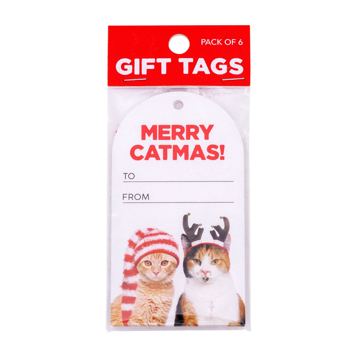Splosh Christmas Catmas Gift Tags Set 300gsm Card 11.5cm Label White/Red (6 Pieces)