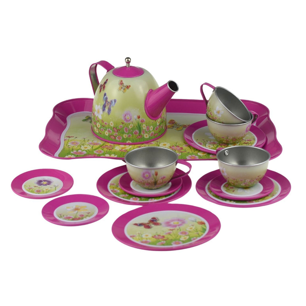 Kaper Kidz Pink Butterfly Tin Tea Set 15 Pieces Pretend Play Kids 3y+ — image 3