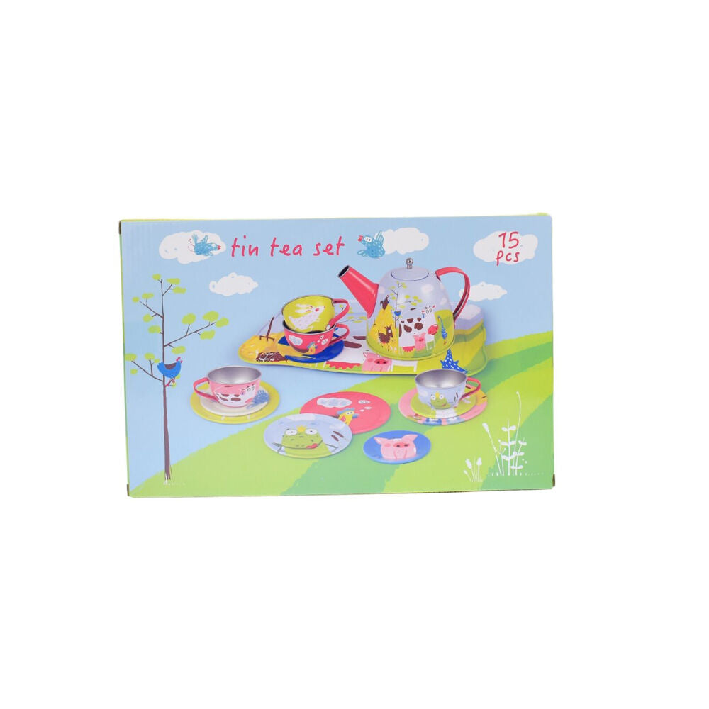 Kaper Kidz Farm Tin Tea Set Kids/Children Fun Pretend Play Toy 3y+ (15 Pieces)