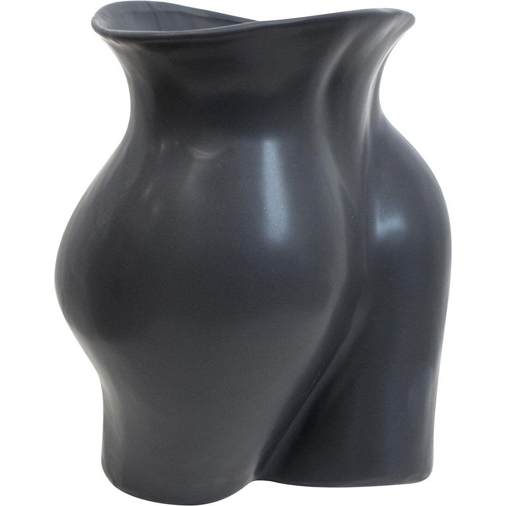 LVD Ceramic Curvaceous Flower Vase Decorative Tabletop Home Decor Matt Black