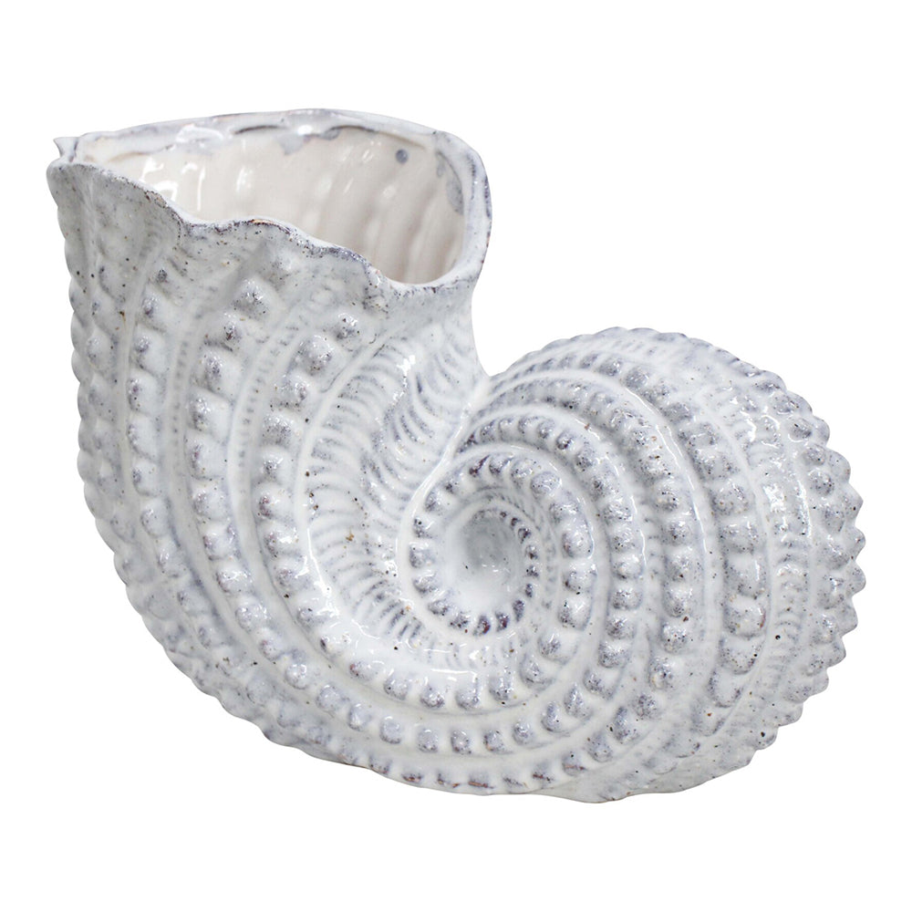 LVD Trumpet Shell 18cm Stoneware Ceramic Flower Vase/Planter Home Decor Rustic White