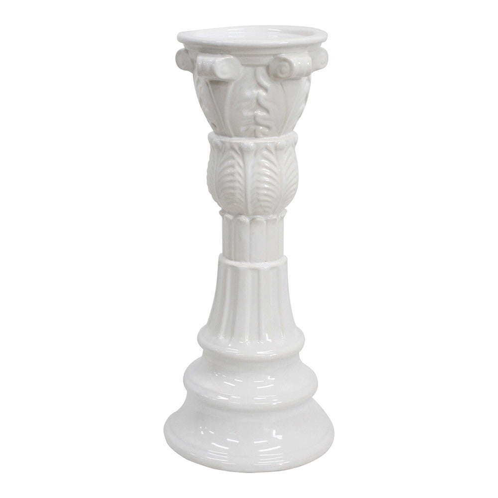 LVD Stoneware Ceramic Santos 32cm Pillar Candle Holder Display Tabletop Decor White