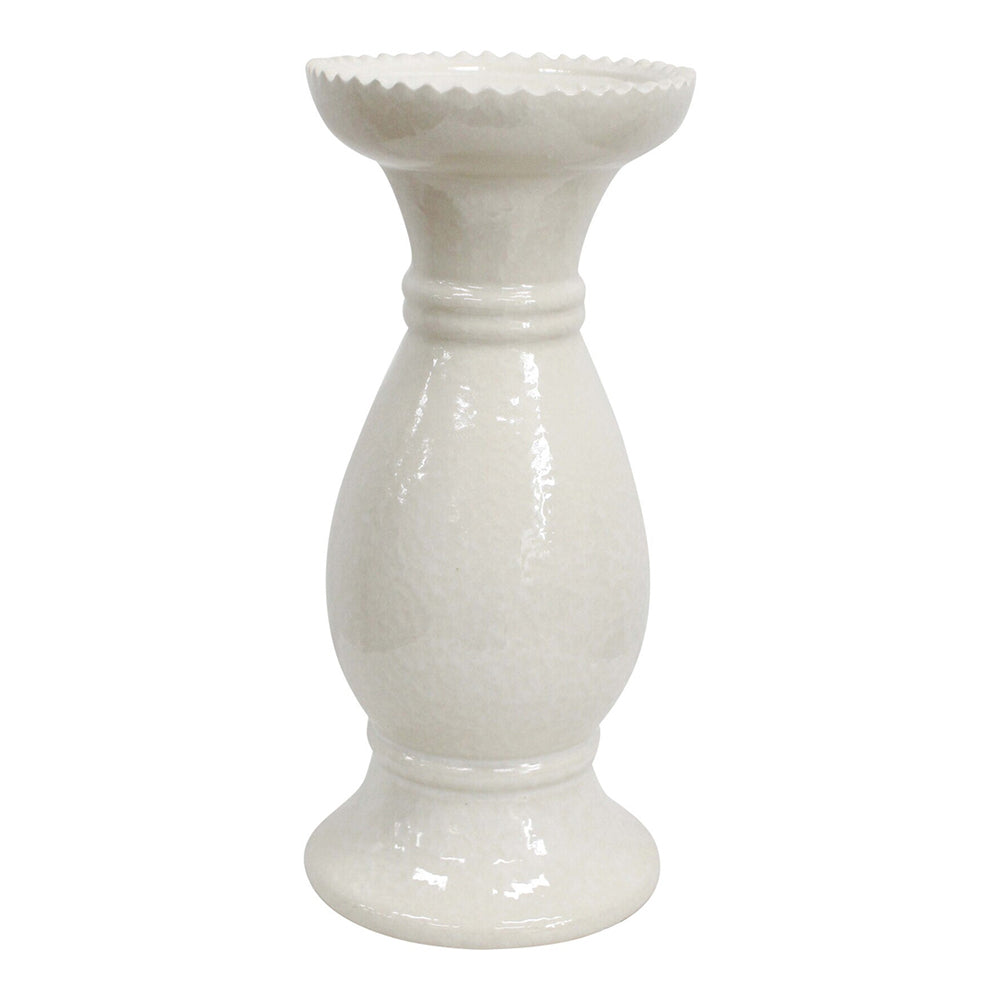 LVD Stoneware Ceramic Lopez 29.5cm Pillar Candle Holder Home Desk Decor Large White